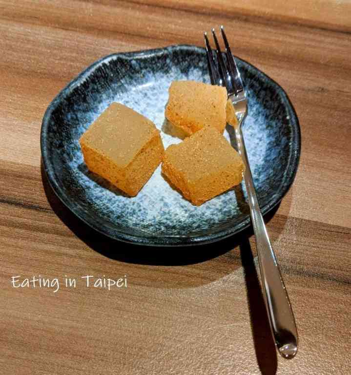 Nihombashi Tamai's Japanese Wagashi dessert dusted with soy bean powder.